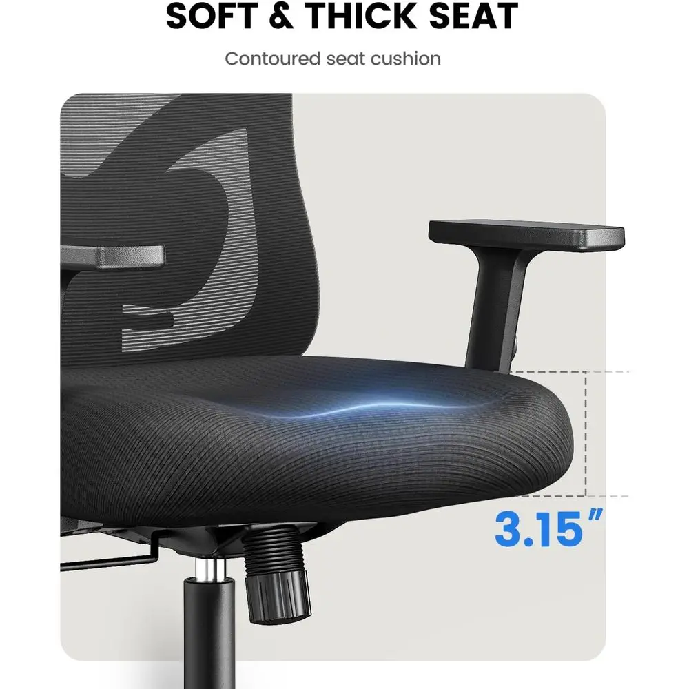 Cadeira de escritório ergonômica com apoio lombar acolchoado, encosto de cabeça 2D, apoios de braços ajustáveis, almofada de assento com contornos atualizada, 130 °   Rocki