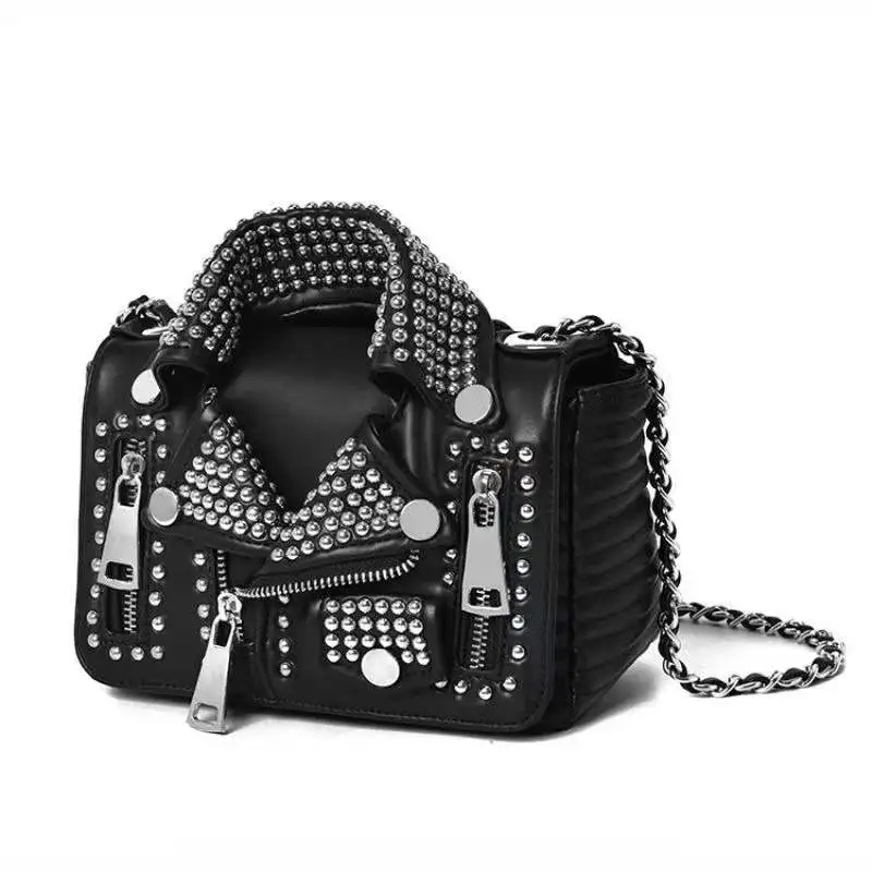 Luksusowi projektanci kobiety skórzane torby rękodzieło nitowana kurtka kształt Punk Style Messenger torby dziewczyny torba na ramię Crossbody silnika