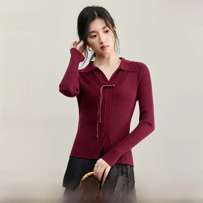 

Commute Sle Women's Knitted Ne f Open Front Slim Fit Top Tassel Embellied Button Design Long Sve Faion