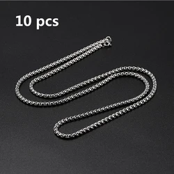 My Shape 10 pcs 60cm Box Chain Necklaces for Men 24 Inch Box Chain 2-3mm Chains Chokers Steel Color Fashion Jewelry Gifts