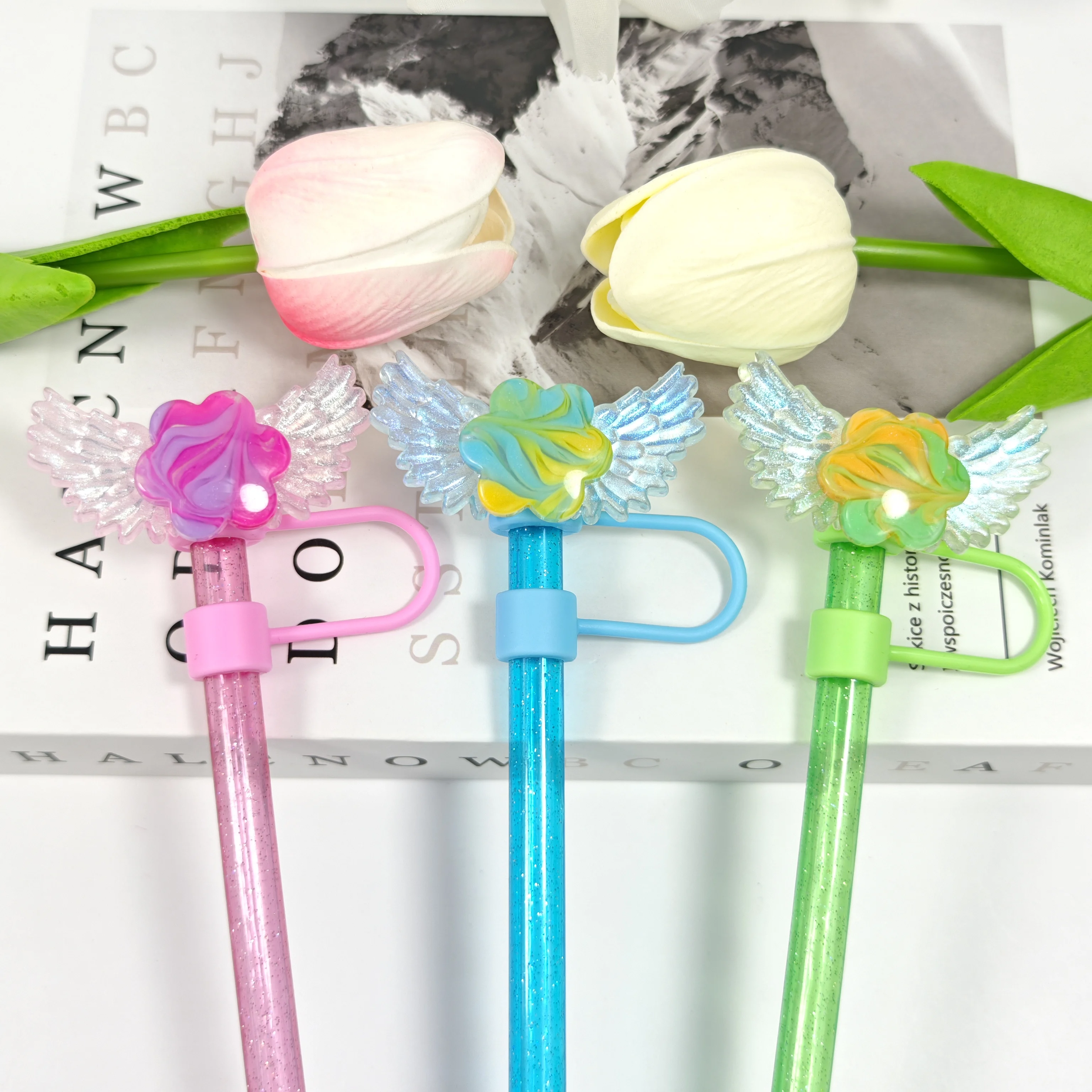 جديد سيليكون تسليط الضوء على ستار أجنحة الملاك سلسلة غطاء من القش غطاء غبار #4