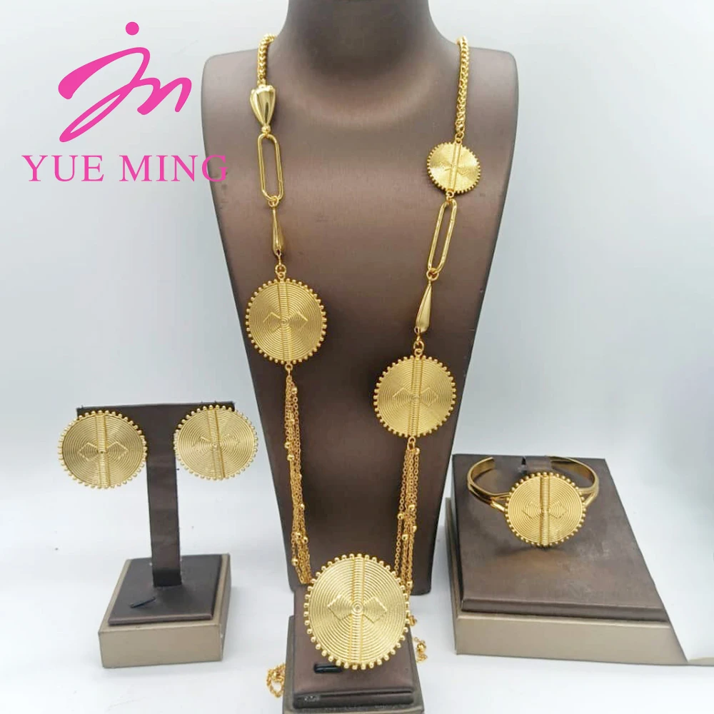 Women's Five Layer Trendy Long Chain Necklace Cuff Bangle Set