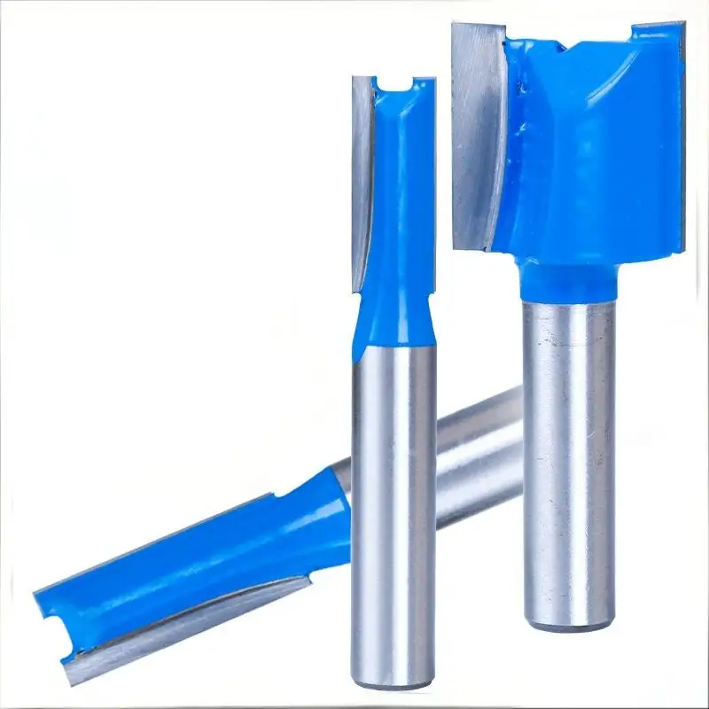 

8mm Shank Blue Slotting Straight Router Bit Double-edged Carpenter Milling Cutter for Wood 6-20mm Cutting Dia Woodworking Tools