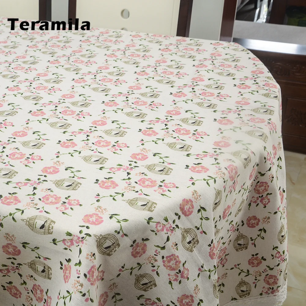 Teramila Customised Anti-slip Bar Tablecloths, Linen Table Cloth for Family Dining Table Cover, Upholstery Fabric with Lace Edge