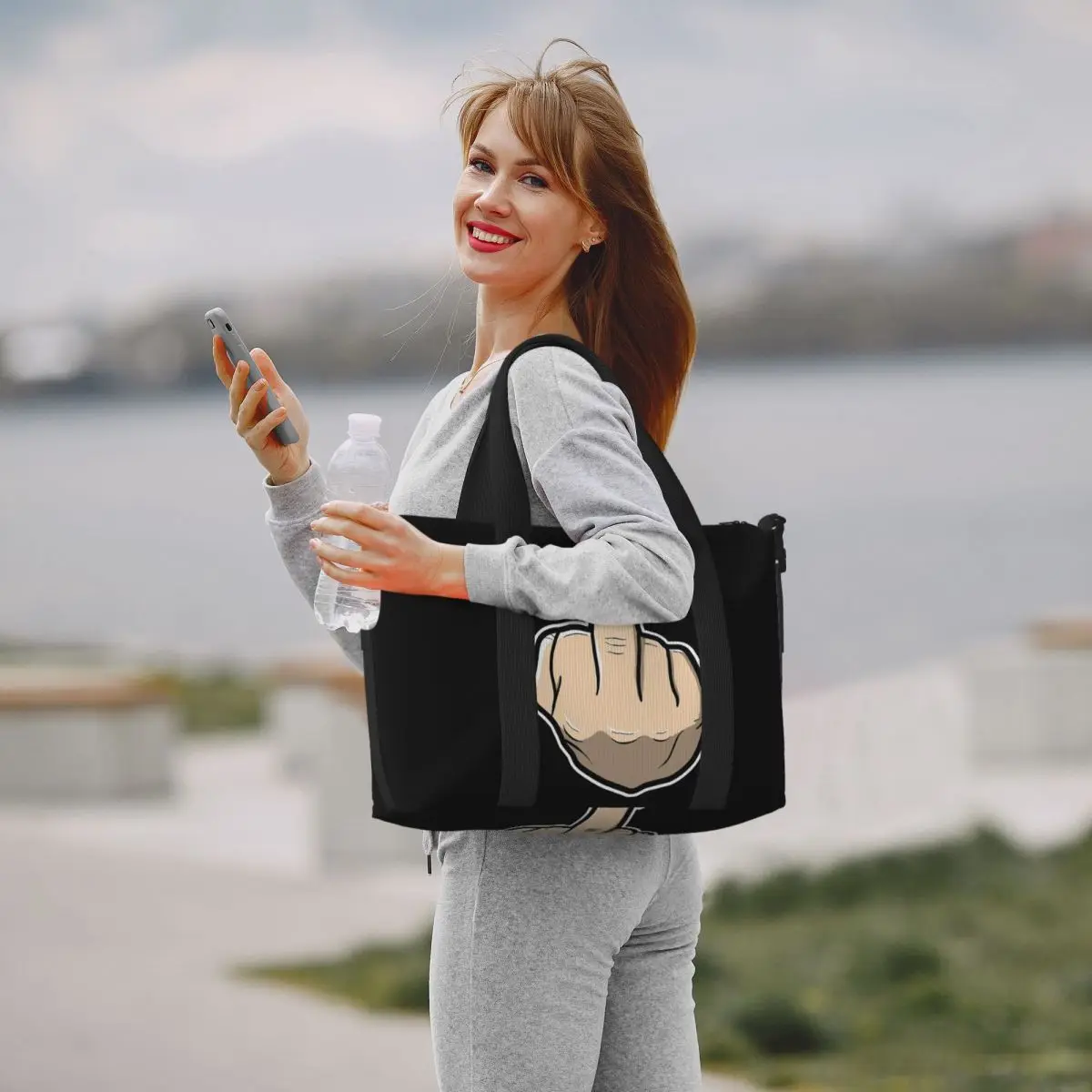 تصميم لفتة اليد، إصبع متوسط يظهر أصابع متوسطة، حقيبة سفر للشاطئ، حقائب حمل لصالة الألعاب الرياضية للنساء، حقيبة كتف واق من المطر للتسوق