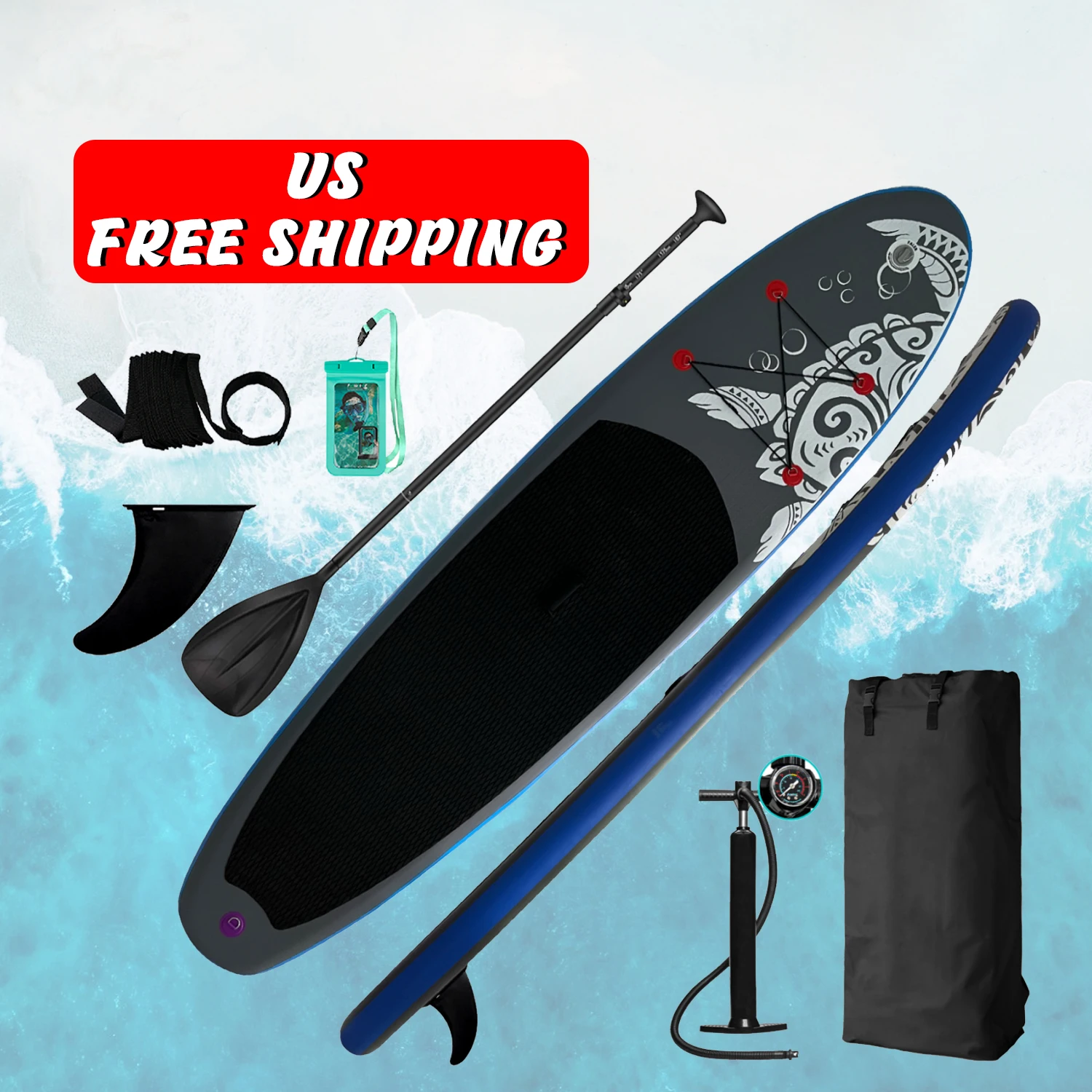 

US Dropshipping Red 11'6" inflatable stand up paddle board koi sup surfboard bag surf board with accessories