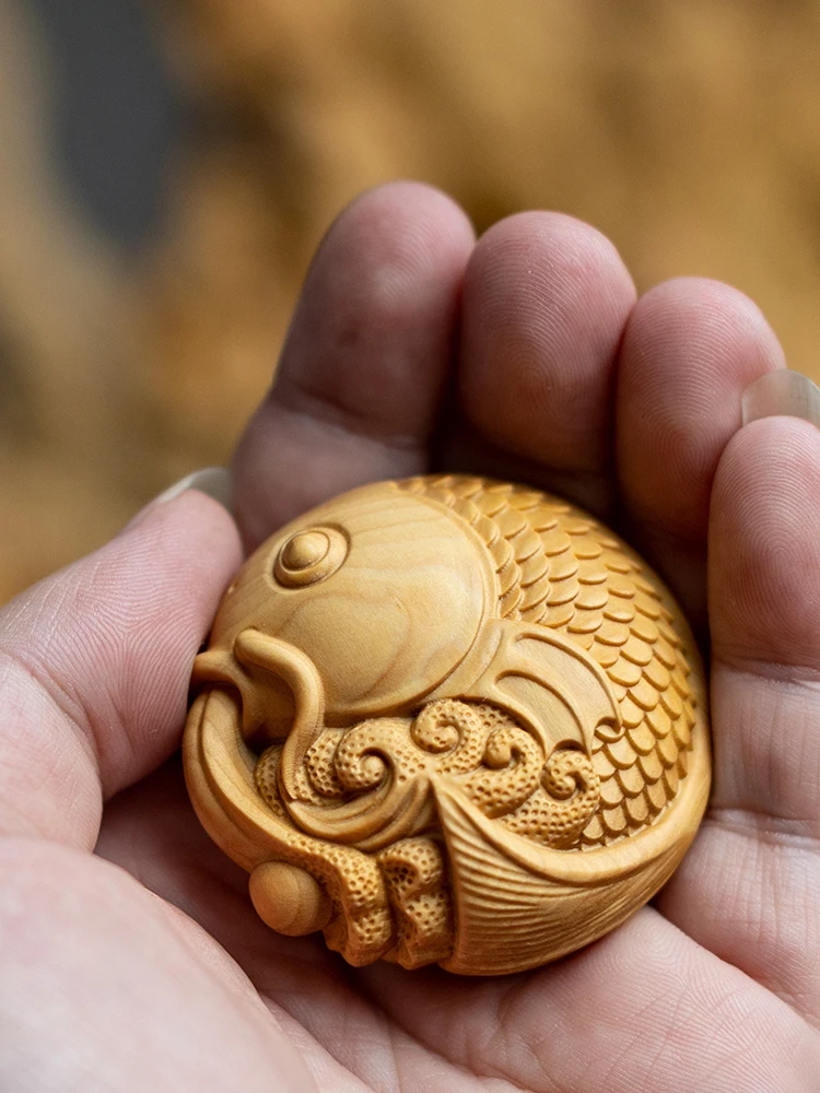 Hand Carved Wooden Koi Fish Pendant Charm - Feng Shui Lucky Symbol for Prosperity, Wealth, Car Hanging, Bag, Keychain Gift