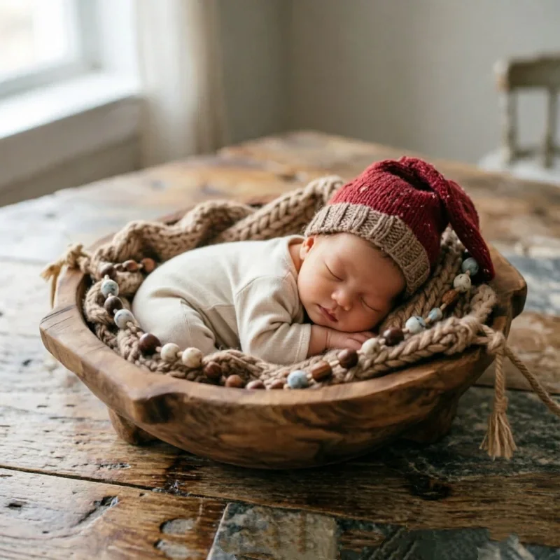 Vintage Style Wooden Bowl Posing Container For Studio Portrait Shooting Indoor Photoshoot Scene Layout Display Furnishing Prop