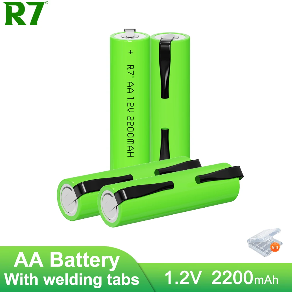 R7 nimh 1.2V AA rechargeable battery 2200mah Green shell with welding tabs for Philips electric shaver razor toothbru