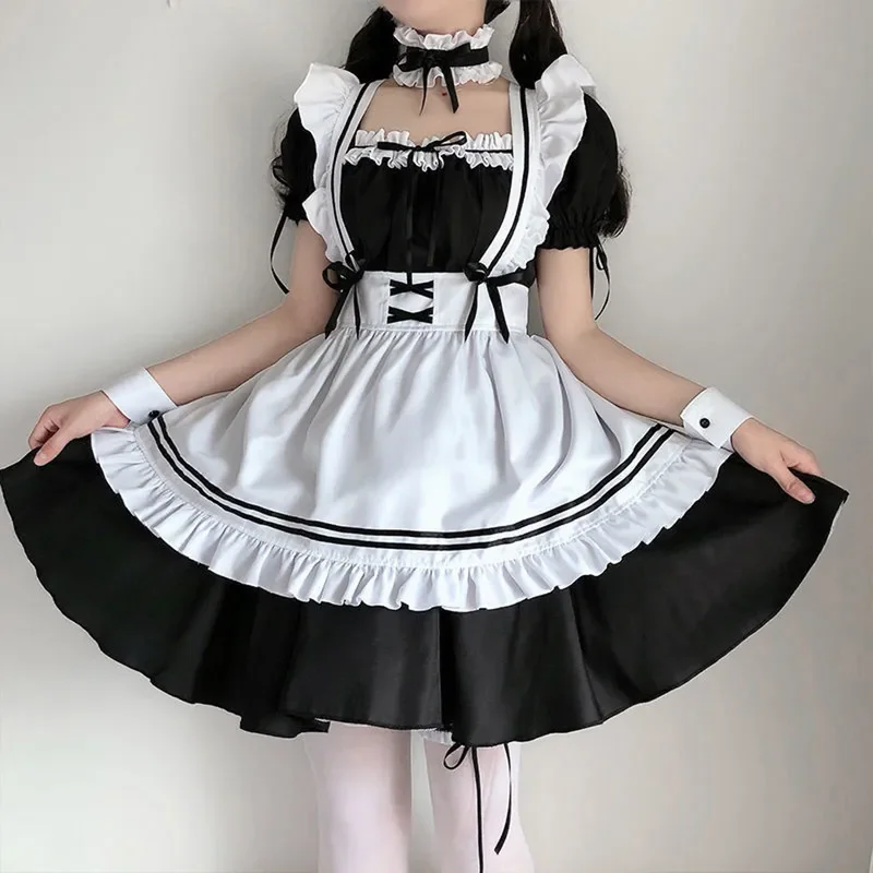 Costumes de femme de chambre Lolita mignons pour femmes et filles, costume de cosplay, tenue japonaise, robe noire, spectacle cancers, 2022