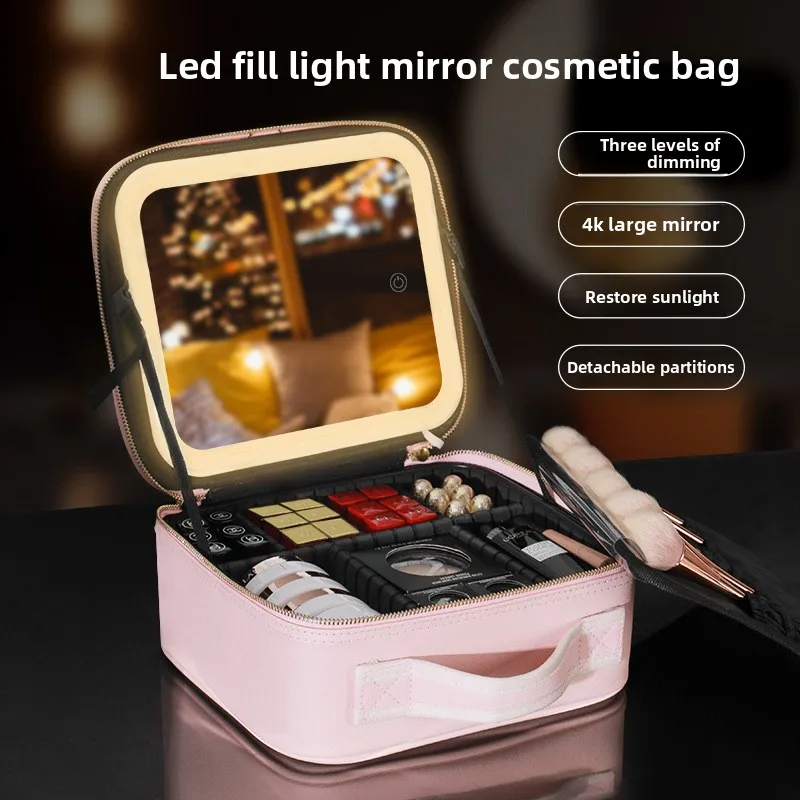 

Makeup Bag with Light up Mirror, Travel Makeup Case with Mirror and Lights, Lighted Cosmetic Train Case with 3 Color Settings