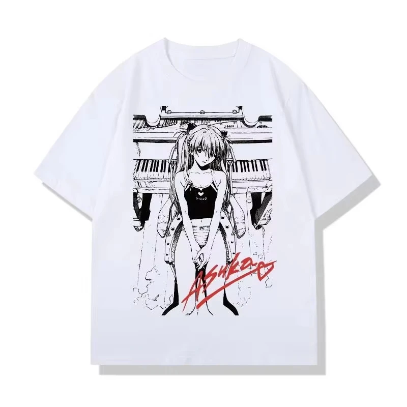 EVA Kurzarm-T-Shirt für Herren mit Asuka-Print, Retro Y2K Anime, Schwergewicht, Sommer Y2K Herren Oversize-T-Shirt Unisex