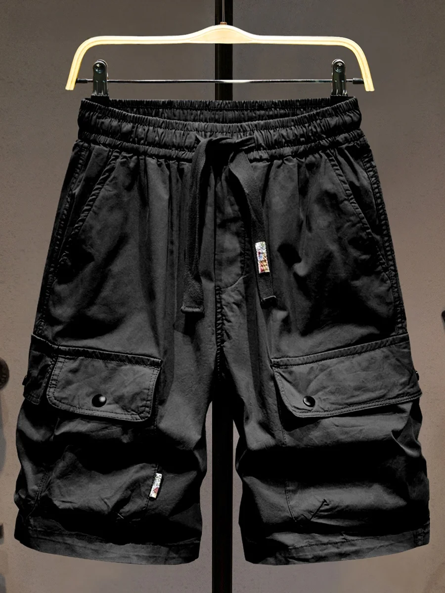 

Модные мужские летние повседневные брюки-карго свободного кроя с широкими штанинами, прямые, средней длины, с завязками, в стиле рабочей одежды