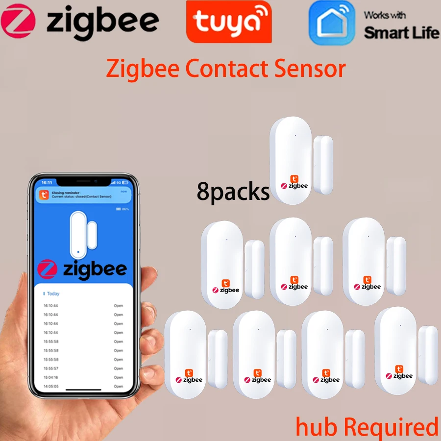 

8PACKS Tuya Zigbee Door Sensor Window Detectors Magnetic Sensor Smart Home Security Protection Remote Monitor From APP