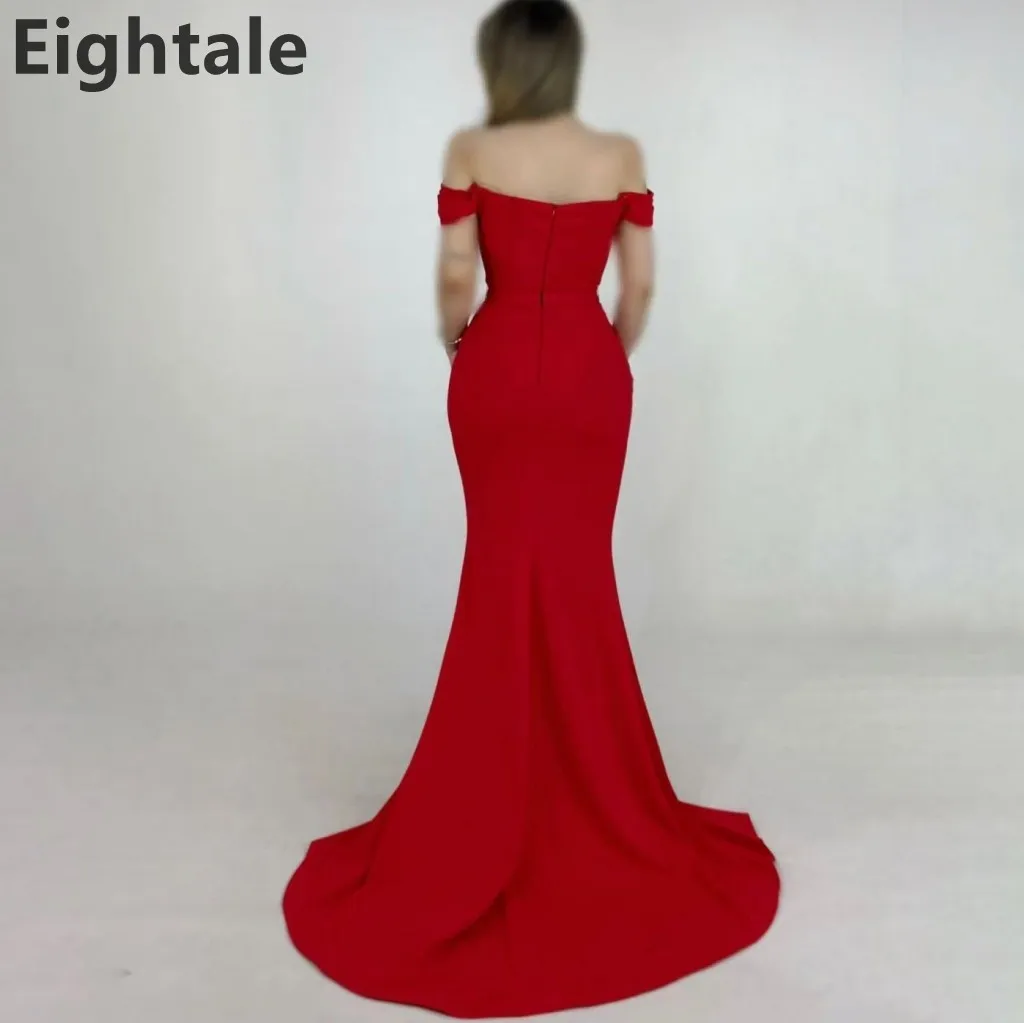 

Eightale 2025 Red Mermaid Jersey Off Shoulder Sexy Slit Evening Dress Prom Dress Saudi Arabic Party Gown Customized