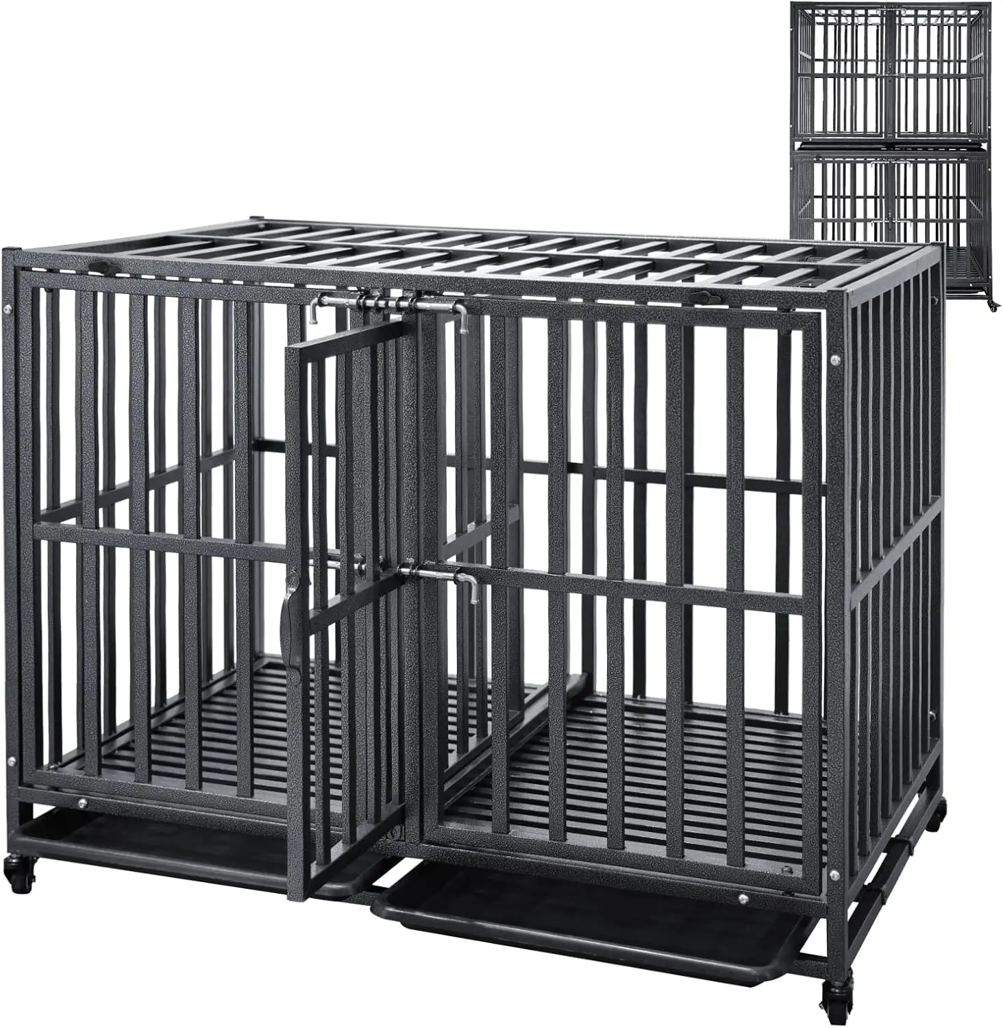 

SMONTER Stackable Dog Crates with Divider- Heavy Duty Dog Cage and Kennel for 2 Small or Medium Dogs