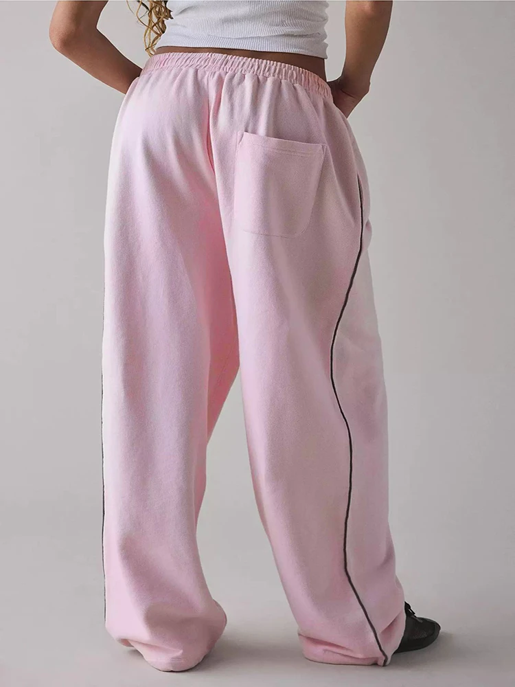 HOUZHOU Gray Y2k Letter Embroidery Women Sweatpants Casual Loose Pink Joggers Wide Leg Straight Pants Classic Sports Trousers