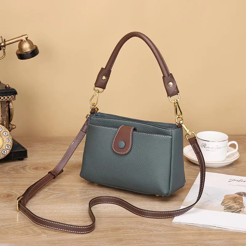 Soft Cow Leather Women\'s Bag 2023 Summer Autumn New Fashion Real Cowhide Bag Multi-pocket Layer Women\'s Shoulder Small Handbag