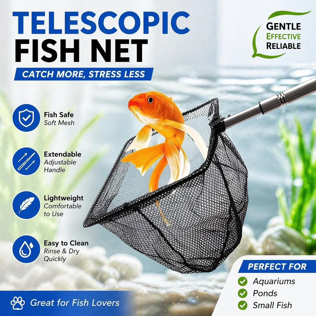 Aquarium Fishland - Telescopic Fish Net Aquarium Soft Mesh
