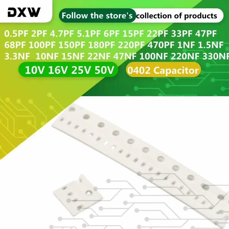 

100pcs 0402 Capacitor 0.5PF 2PF 4.7PF 6.8PF 10PF 22PF 47PF 100PF 220PF 470PF 1nF 10nF 15nF 100nF 0.1uF 1uF 104 105 103 102