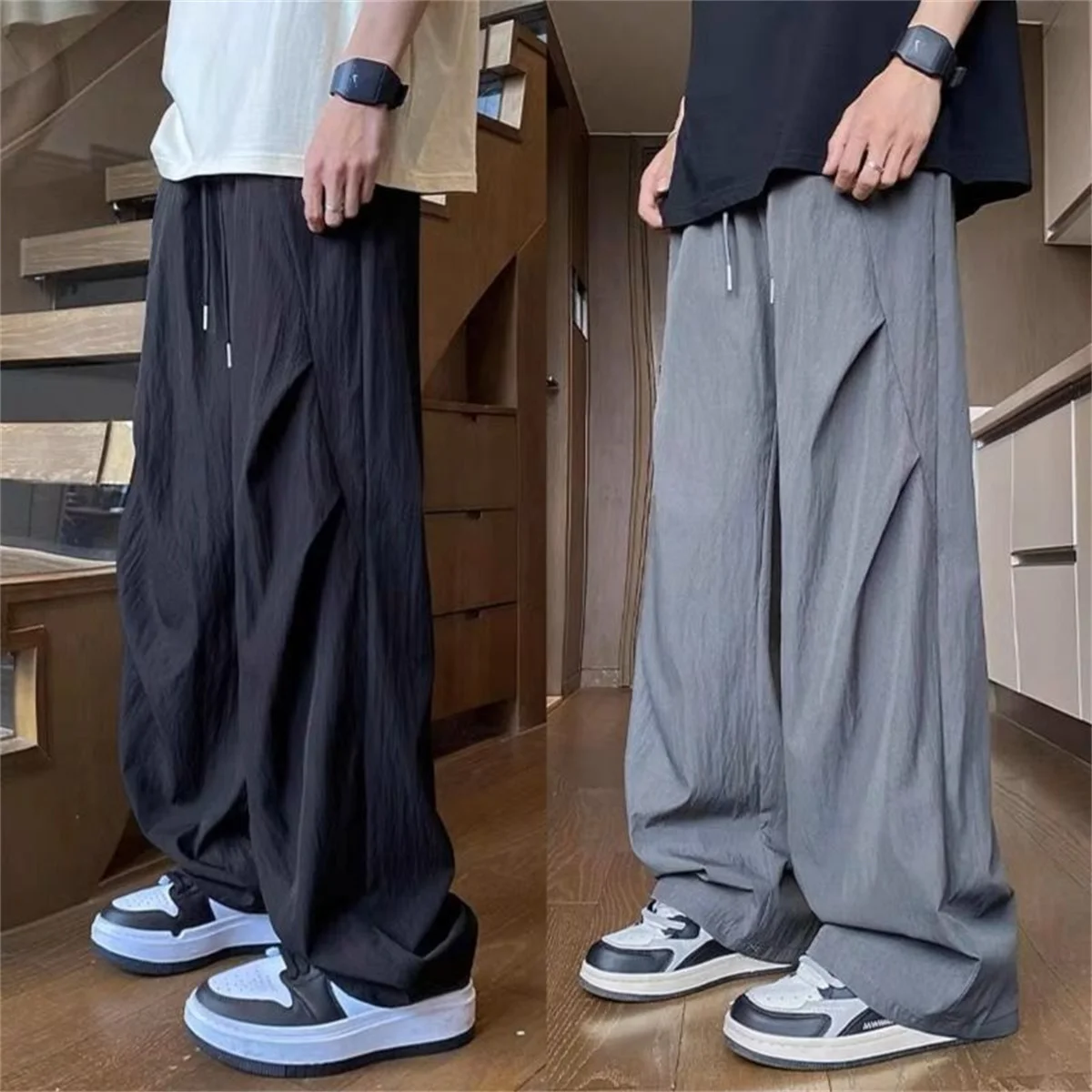 

2025 Мужские летние спортивные штаны в стиле ретро, новые модные тенденции, дизайн, разумные брюки, универсальные свободные прямые брюки