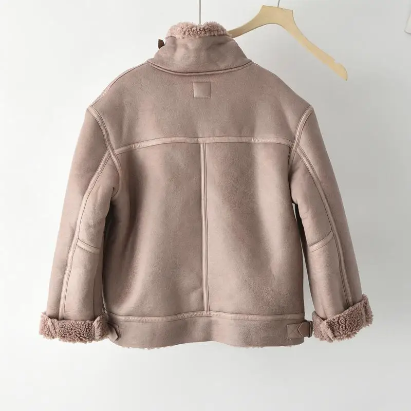 Lamb Fur Jaet Women's Winter Thi Warm Motorcycle ort Sle Faux Leather Hair Inteated Coat Chinese Brand Commute Sle