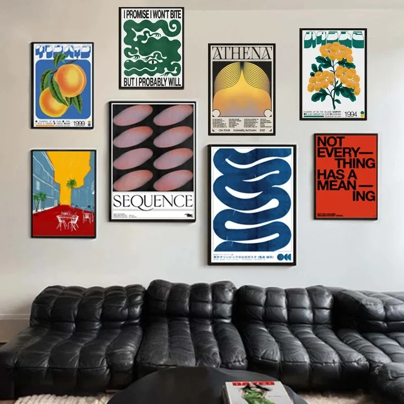 Pósteres de Halo degradado abstracto, abre tu mente, pintura en lienzo de onda azul Retro japonesa, arte de pared del dormitorio para sala de estar, decoración del hogar