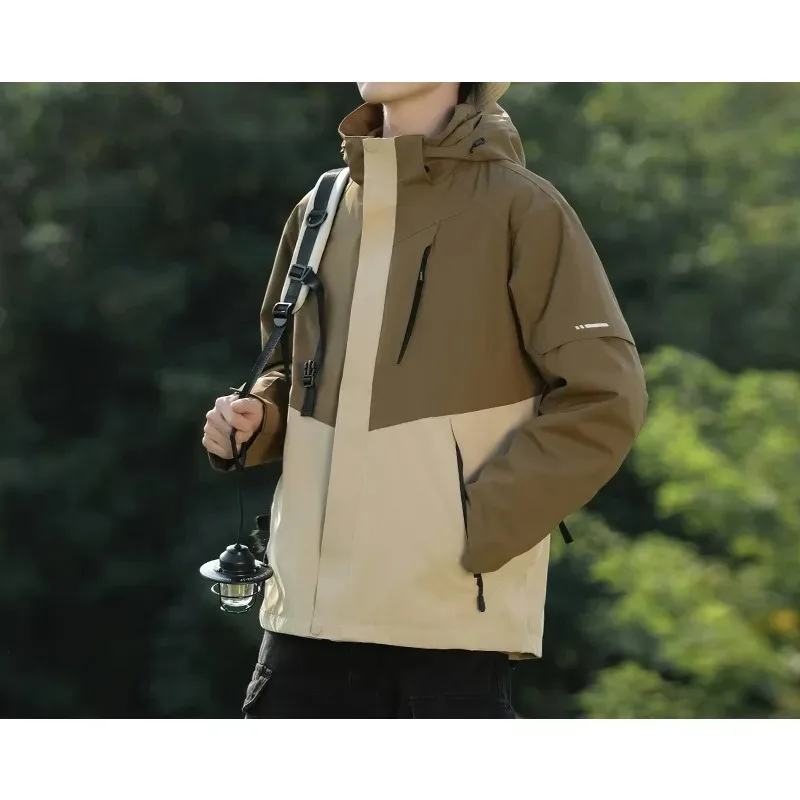 Chaqueta deportiva de montañismo para hombre, conjunto de dos piezas a prueba de viento, cálida, impermeable, para acampar al aire libre, senderismo, pesca, chaqueta de ciclismo para hombre