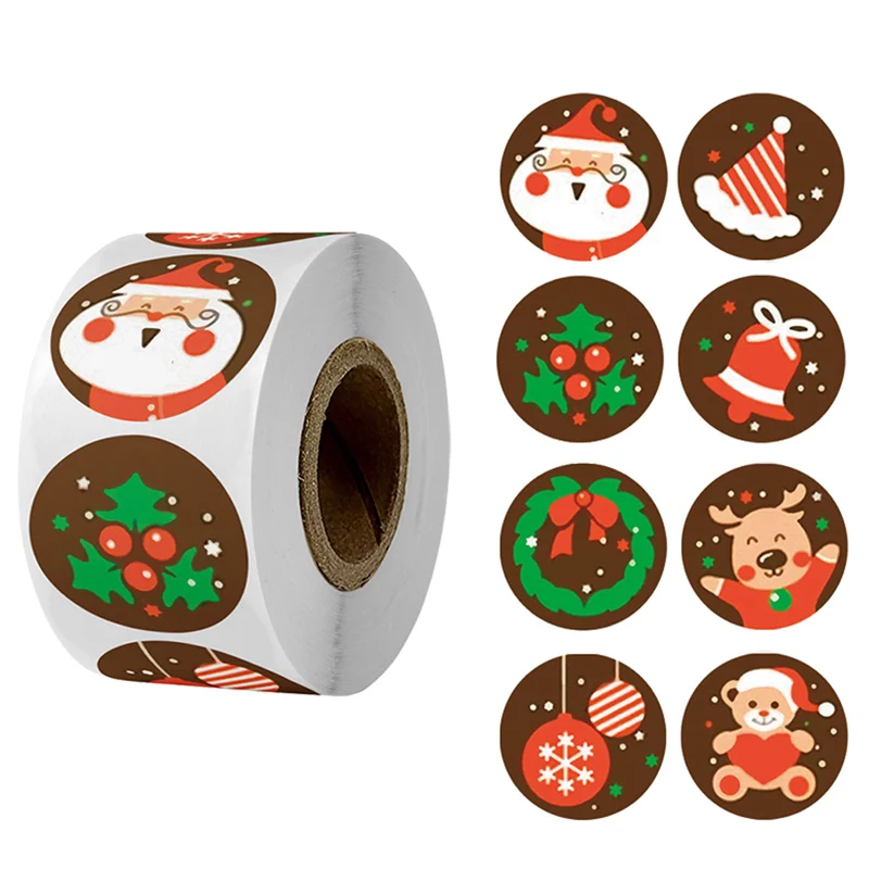 500pcs Merry Christmas Stickers Christmas Tree Elk Candy Bag Sealing Sticker Christmas Gifts Box Labels Decoration New Year 2025