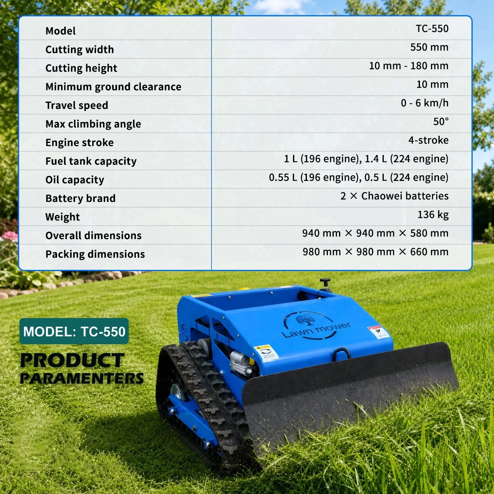 9HP Electric Remote Controlled Lawnmower 550mm Cutting Width 45 Degree Climbing Angle Home Use Lawn Care Equipment Free Shipping