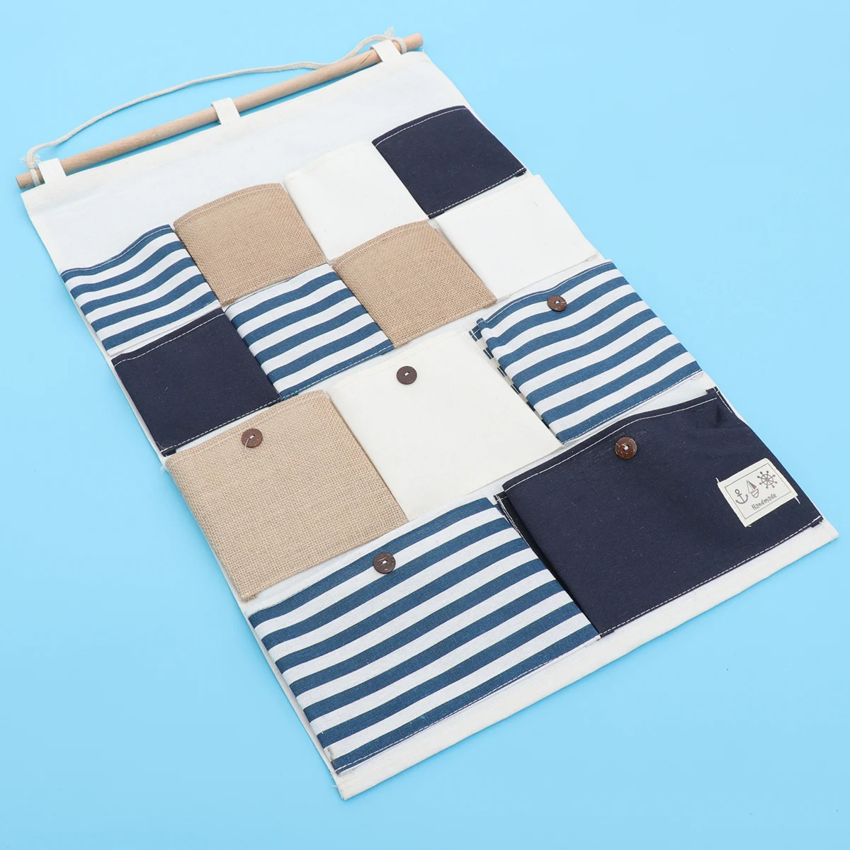 

1Pcs Hanging Bag Wall Storage Bag Striped Cotton Linen Multi-Pocket Organizer for Kitchen Bathroom Closet Balcony Storage