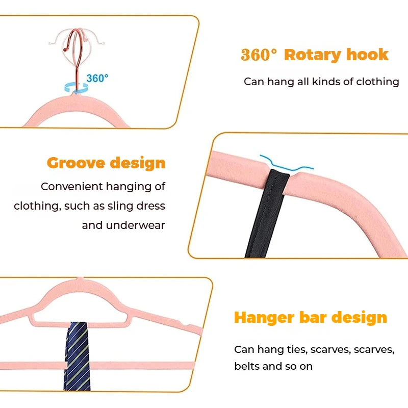 Velvet Clothes Hangers for Clothes Pants Flock Non Slip Quality Magic Rack Slip-Resistant Dress Hook