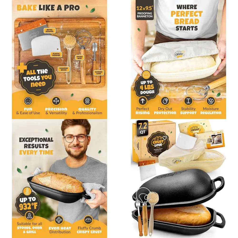 

Чугунная форма для выпечки хлеба с крышкой - в комплекте Принадлежности для выпечки хлеба на закваске - например, корзина для расстойки хлеба Banneton - 7.2QT Bread-Oven Du