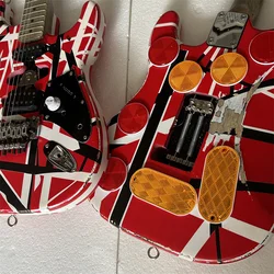 Stock Edward Eddie Van Halen Heavy Relic Red Frank-en Electric Guitar Black White Stripes Floyd Rose Tremolo Bridge Slanted