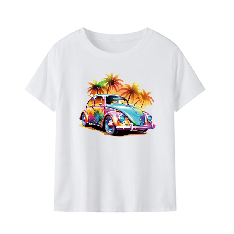 Summer Cars Patches On Clothes Thermal Press Palm Trees Diy Accessory Clothes Decoration Print On T-Shirt New Iron Appliques