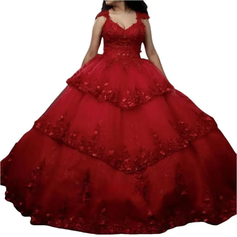 Elegante dolce 16 anni ragazza Quinceanera abiti 2024 scollo a V pizzo Applique fiore corsetto Ball Gown Prom Birthday Party Dress 15