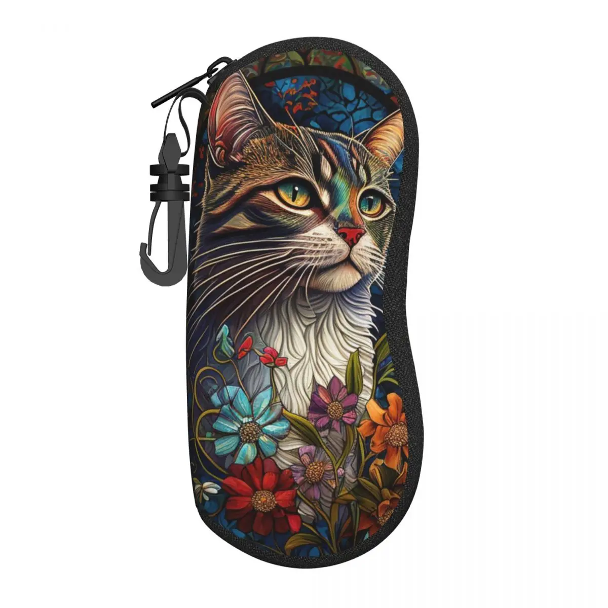 Cat With Flowers Glasses Case Cover stained glass Sunglasses Pouch Travel Trend Eyewear Accessory Unisex Eyeglass Protector