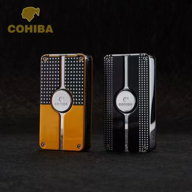 

COHIBA New Outdoor Metal Windproof Cigar Lighter 3 Turbo Jet Blue Flame Gas Torch Butane Lighter With Cigar Cutter Men's Gifts