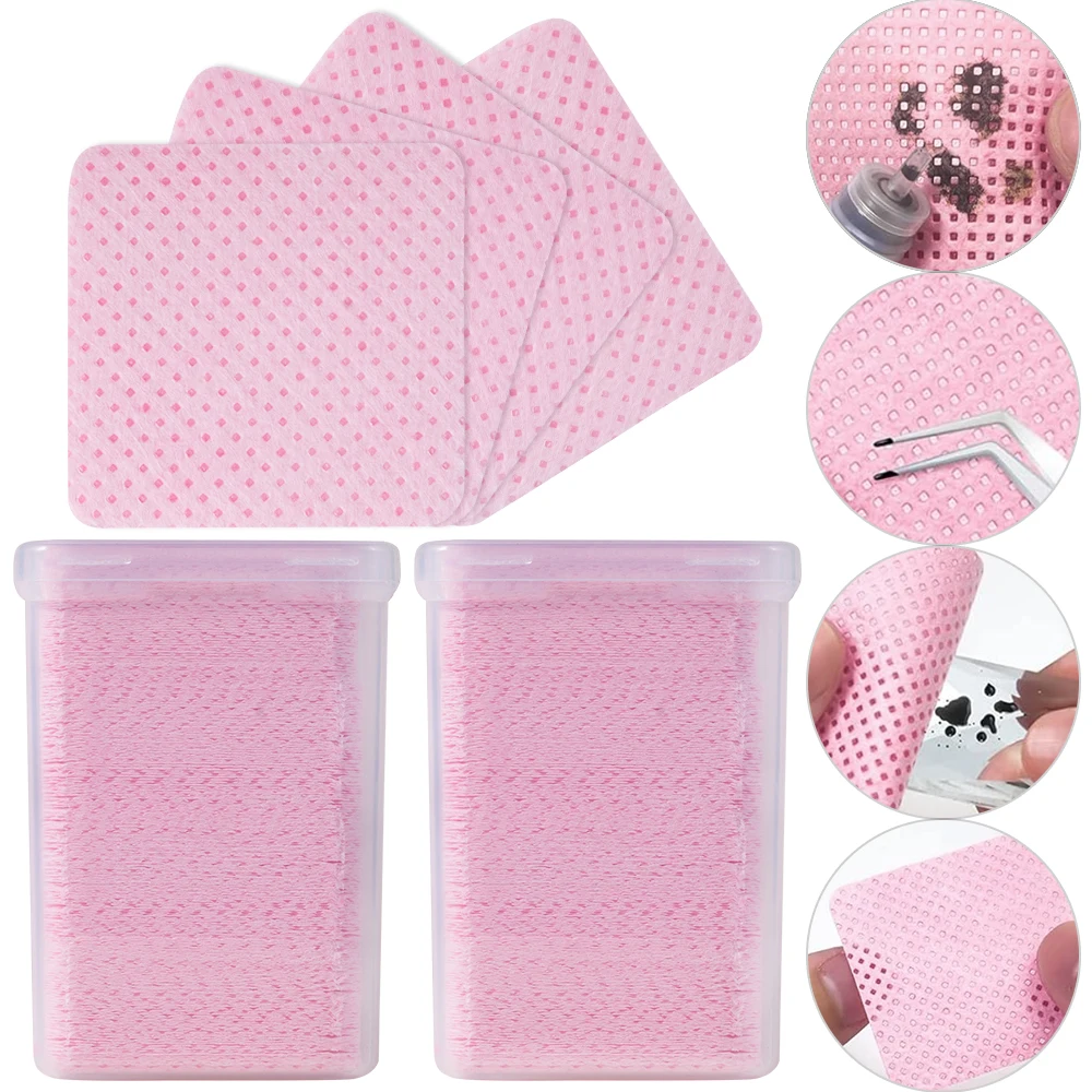 200/300/600pcs Lint Free Nail Wipes Non-Woven Fabric Nail Cleaning Pads Pink Lash Extensions Glue Cleaning Wipes Salon Supplies