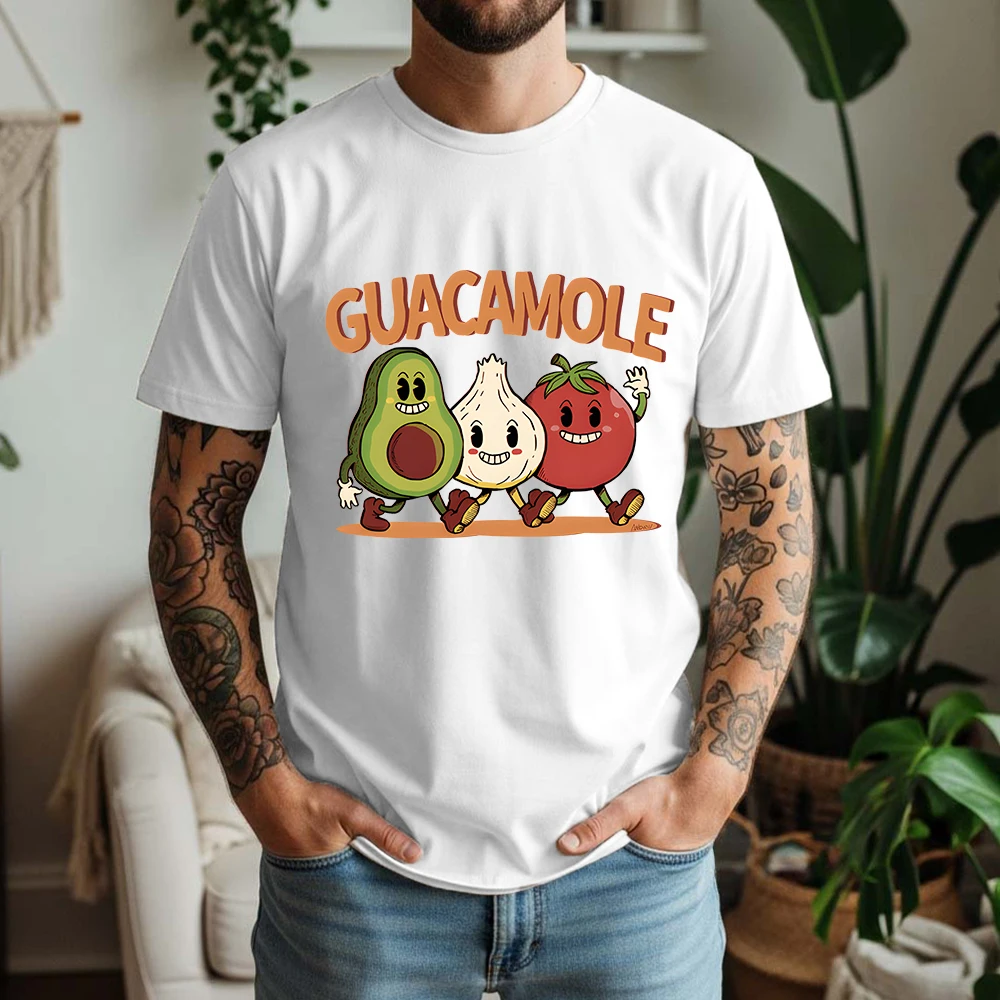 Camiseta Oversize de Verano 2026 para Hombre con Gráfico Retro de Guacamole, 100% Algodón, Comida Mexicana, Manga Corta