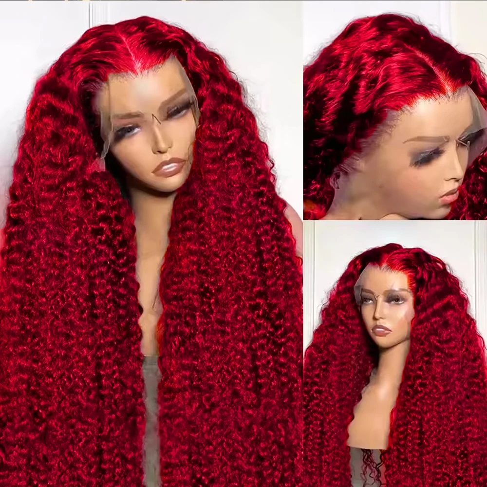 

Hot Red Lace Front Wigs Human Hair 180% Density 13X4 Curly Brazilin Virgin Hair Glueless Wigs HD Lace Front Wigs Human Hair