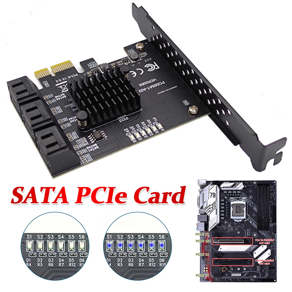 

6-портовая карта SATA III PCIe, 6 Гбит/с, адаптер SATA 3.0 к PCI Express 1X с кронштейном, адаптер жесткого диска SSD, карта Accessroy