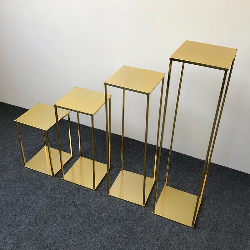 Wedding props gold box wrought iron electroplated gold shelf cuboid flower stand T-table arrangement geometric road guide