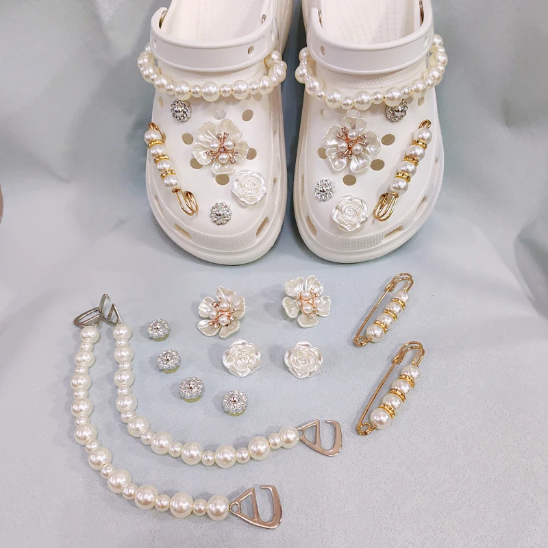 Shoe Charms DIY Diamond Pearl Chain Detachable Decoration Buckle for Hole Shoe Charm Accessories Kids Party Girls Gift