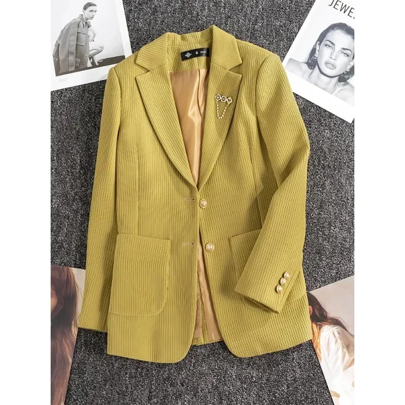 Autumn Winter Outwear Casual Blazer Women Ladies Jacket Khaki Green Black Female Long Sleeve Single Breasted Straight Coat