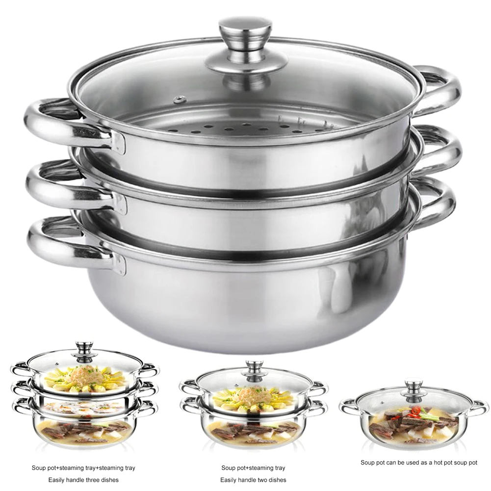 3 Tier Steamer Pot for Cooking Multipurpose Stainless Steel Food Steamer Steamer for Vegetable Dumpling Stock Sauce Food