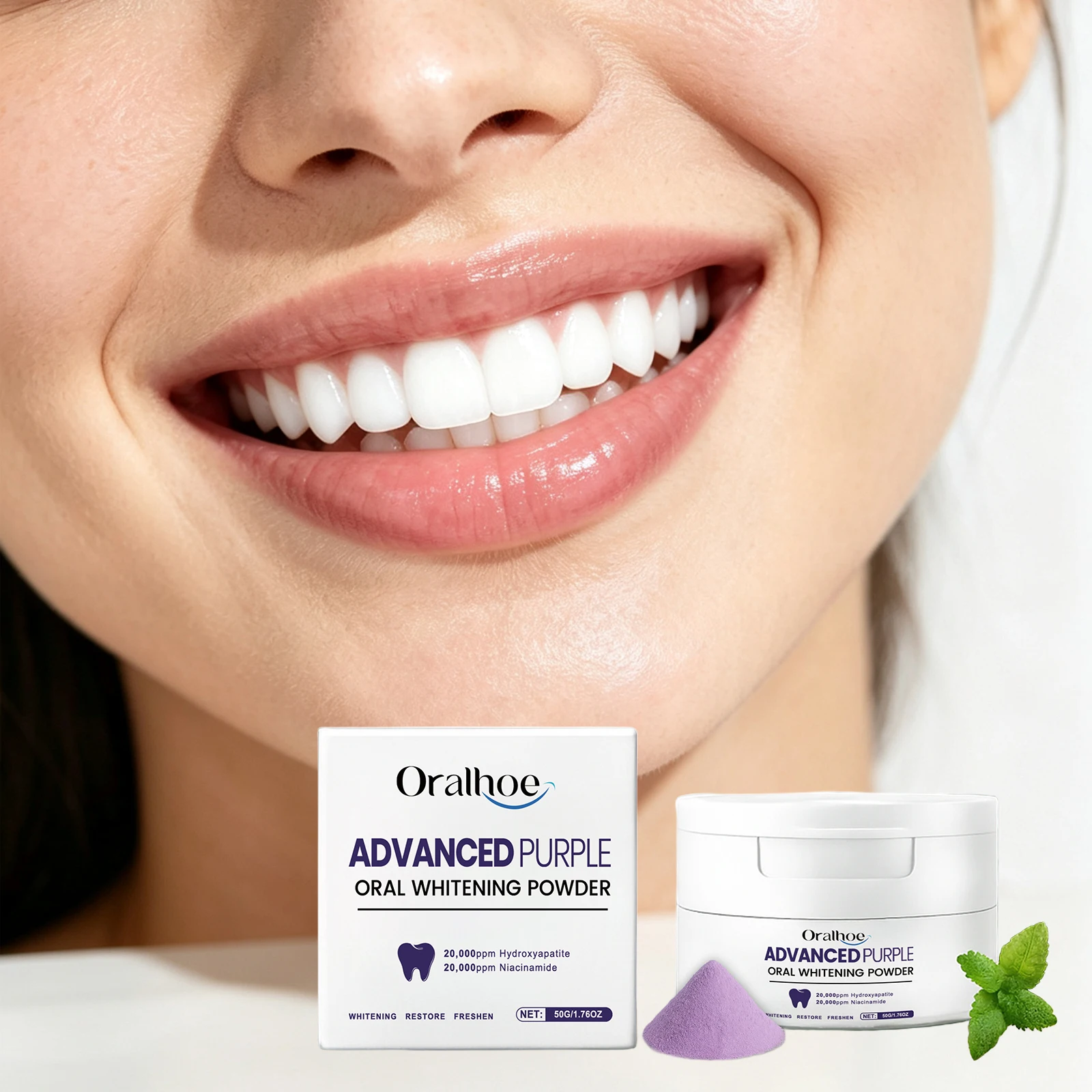 Purple Tooth Powder Deep Cleansing Eliminate Bad Breath Remove Yellow Stains Enhances Brightness Teeth Whitening Daily Oral Care