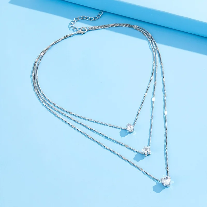 Gold Color Simple Multilayered Pendant Necklace For Girls Women Star Heart Shaped Pendant Necklace Jewelry For Birthday Gift