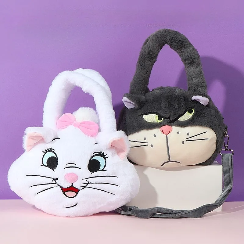 MINISO Kawaii Disney Lucifer Marie Cat Handheld Crossbody Bag Anime Plush Shoulder Bags Cartoon Large Capacity Storage Handbag