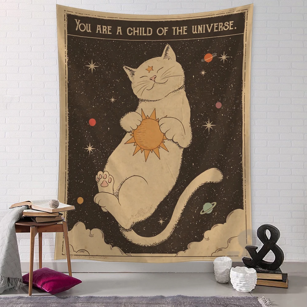 Kawaii Comics Cute Wall Hanging Tapestry Art Cartoon Cat Aesthetics Room Bedroom Living Room Home Decor